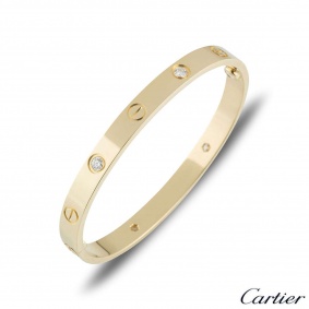 Cartier Yellow Gold Half Diamond Love Bracelet Size 19 B6035919